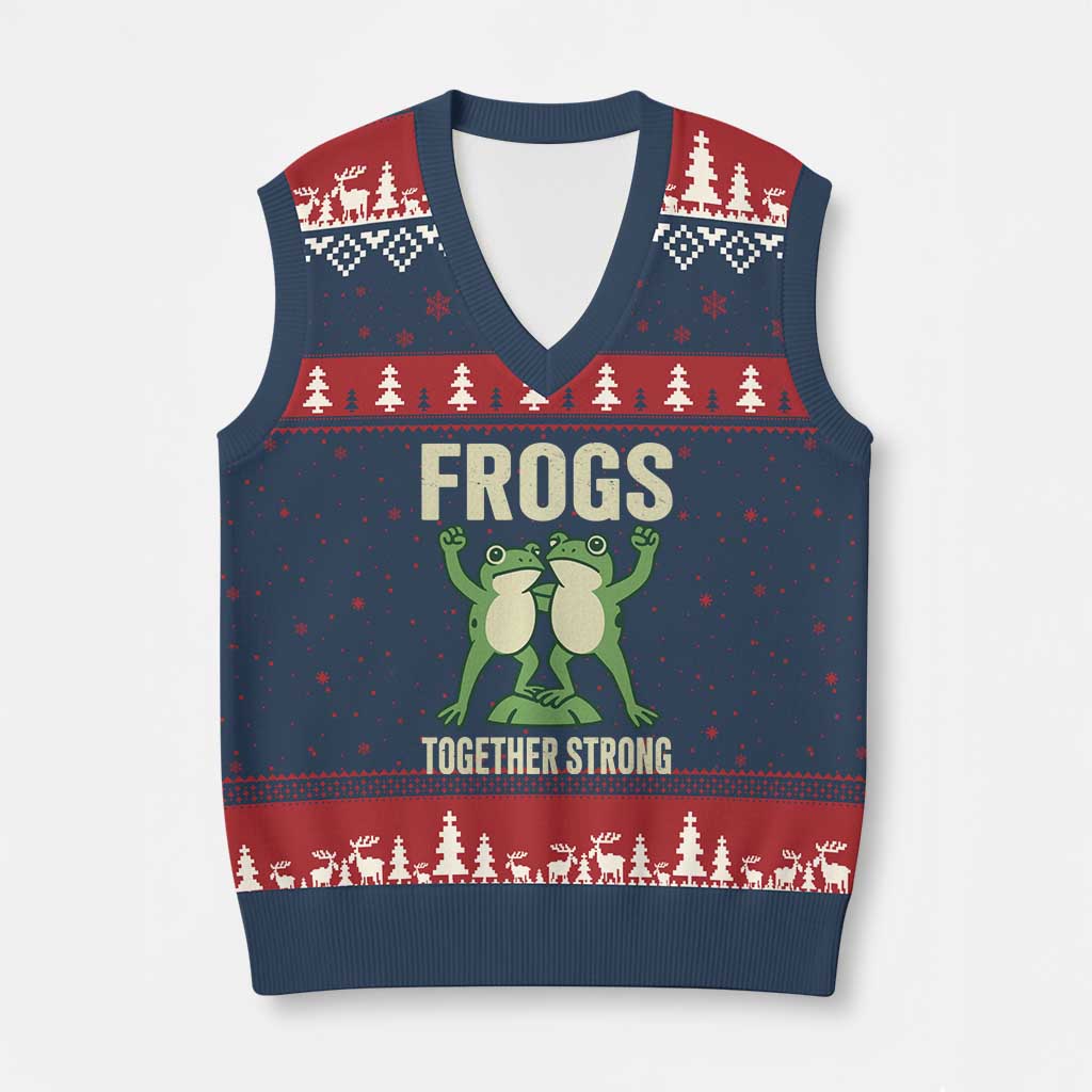 Frogs Together Strong V-Neck Knit Sweater Vest Portland Frog Protest United We Ribbit TS02 Navy Red Print Your Wear