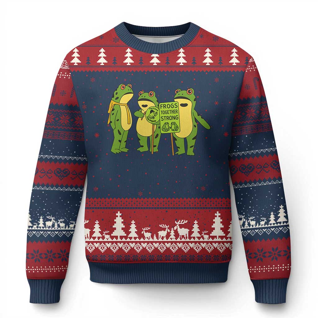 Frogs Together Strong Ugly Christmas Sweater Portland Frog Resist Protest TS02 Navy Red Print Your Wear