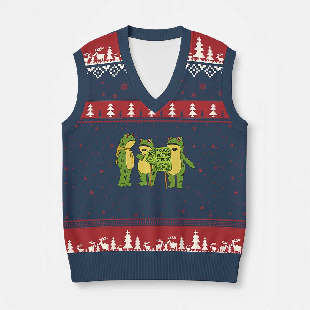 Frogs Together Strong V-Neck Knit Sweater Vest Portland Frog Resist Protest TS02 Navy Red Print Your Wear