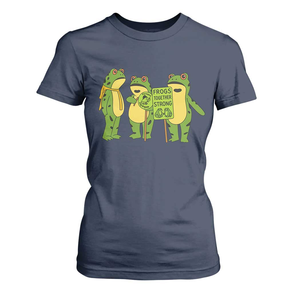 Frogs Together Strong T Shirt For Women Portland Frog Resist Protest TS02 Navy Print Your Wear