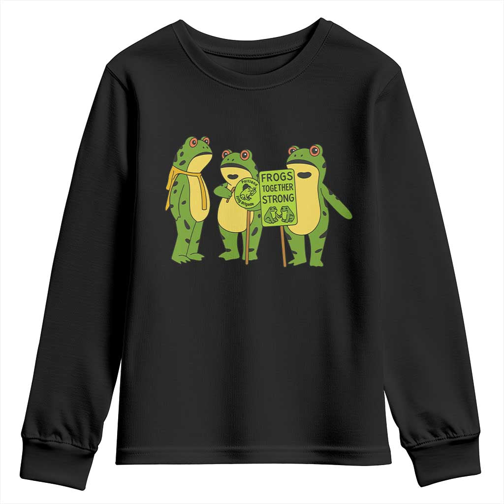 Frogs Together Strong Youth Sweatshirt Portland Frog Resist Protest TS02 Black Print Your Wear