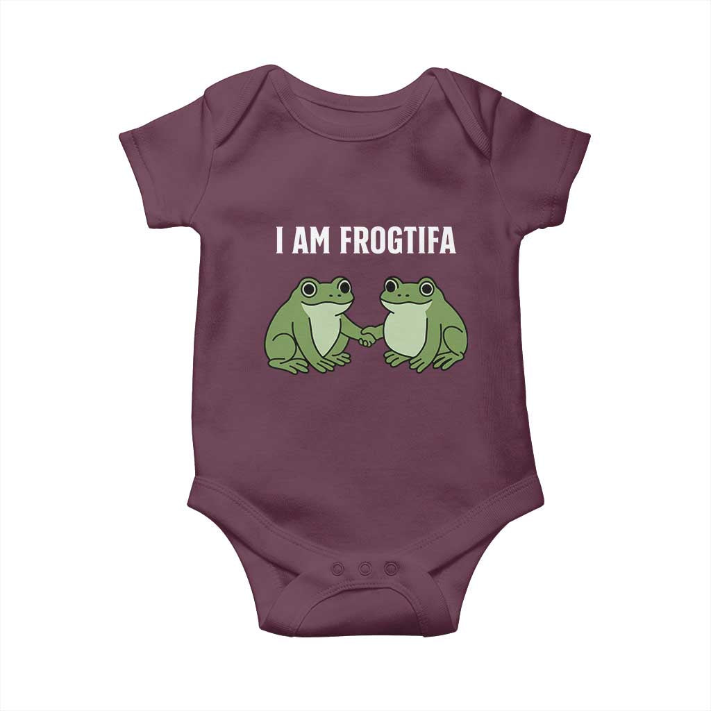 I Am Frogtifa Baby Onesie Portland Frog Resist Protest Handshake Frogs TS02 Maroon Print Your Wear