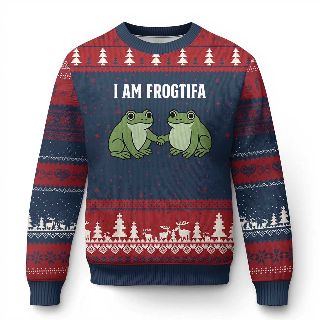 I Am Frogtifa Ugly Christmas Sweater Portland Frog Resist Protest Handshake Frogs TS02 Navy Red Print Your Wear