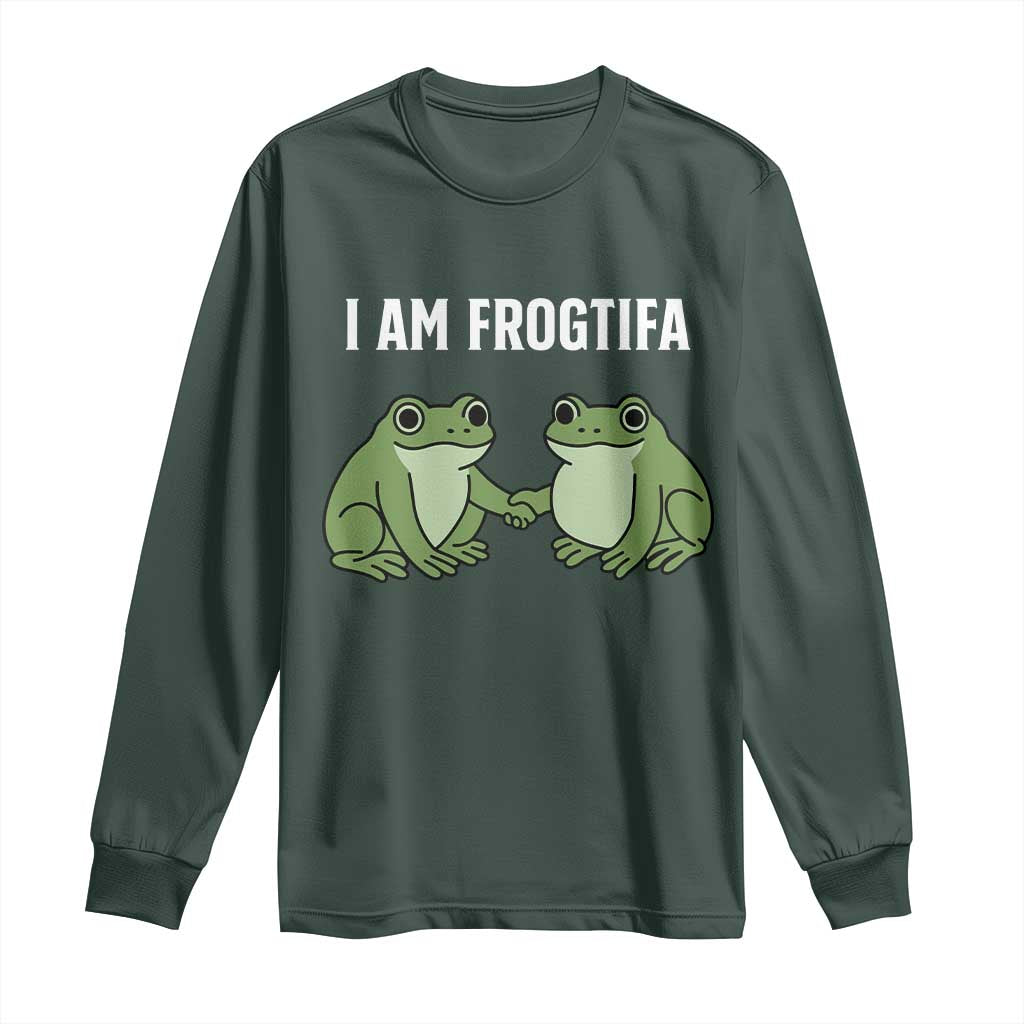 I Am Frogtifa Long Sleeve Shirt Portland Frog Resist Protest Handshake Frogs TS02 Dark Forest Green Print Your Wear