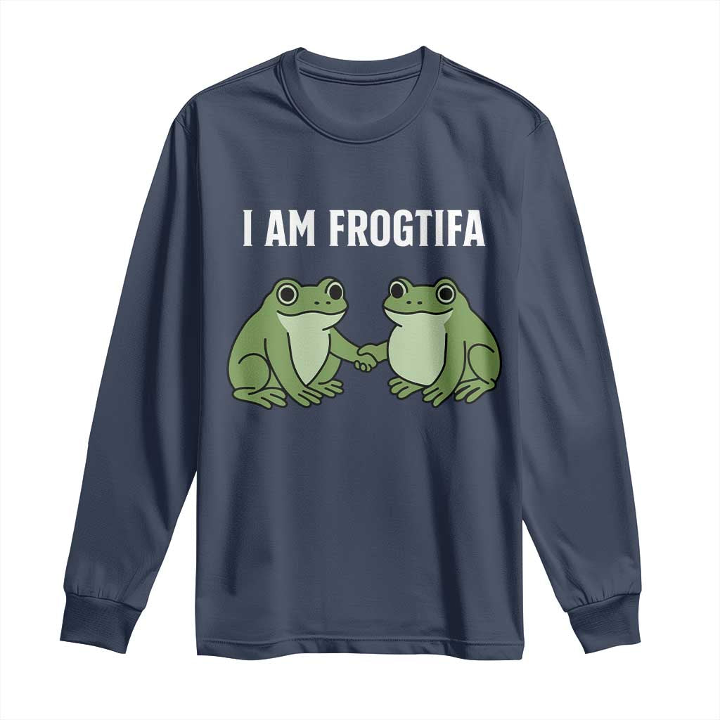 I Am Frogtifa Long Sleeve Shirt Portland Frog Resist Protest Handshake Frogs TS02 Navy Print Your Wear