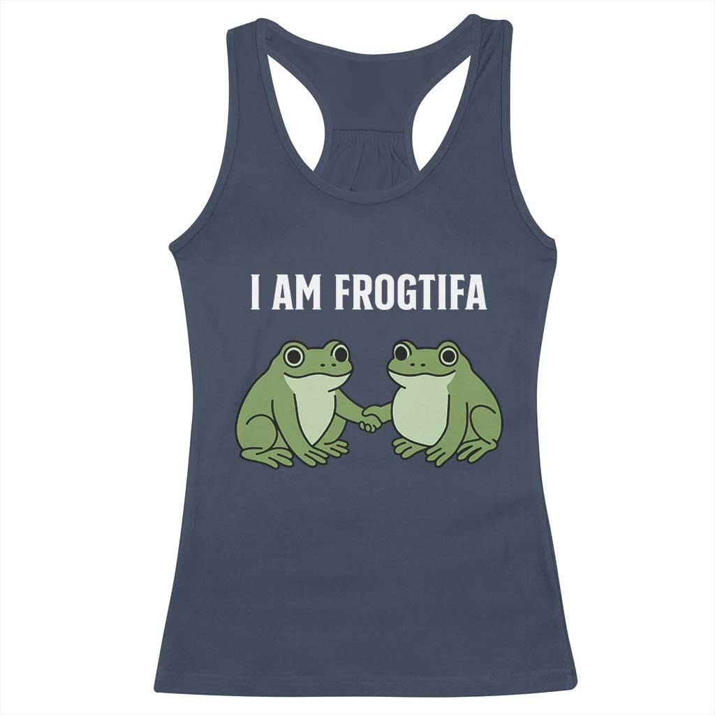 I Am Frogtifa Racerback Tank Top Portland Frog Resist Protest Handshake Frogs TS02 Navy Print Your Wear