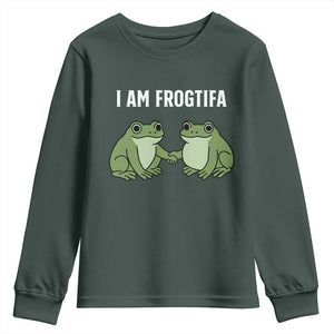 I Am Frogtifa Youth Sweatshirt Portland Frog Resist Protest Handshake Frogs TS02 Dark Forest Green Print Your Wear