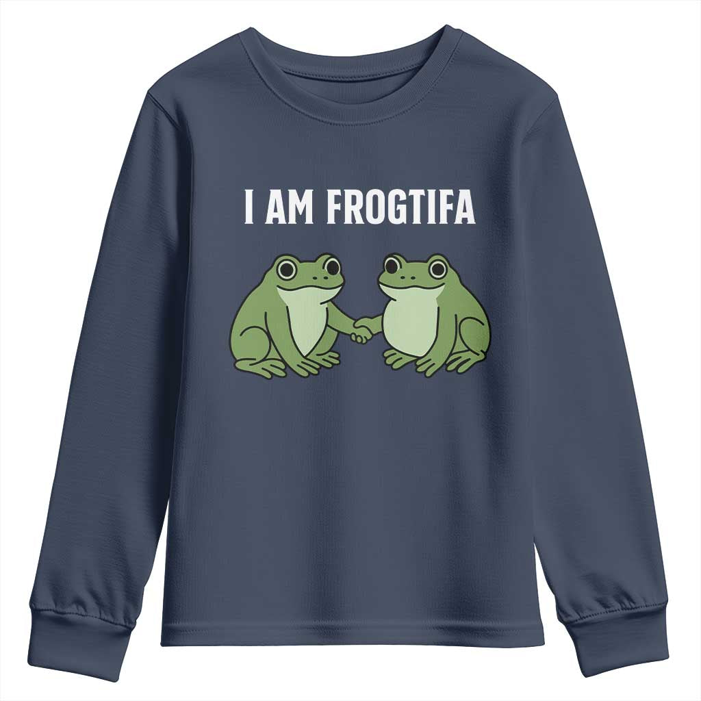 I Am Frogtifa Youth Sweatshirt Portland Frog Resist Protest Handshake Frogs TS02 Navy Print Your Wear