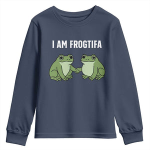 I Am Frogtifa Youth Sweatshirt Portland Frog Resist Protest Handshake Frogs TS02 Navy Print Your Wear