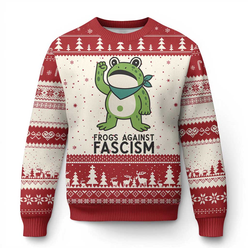 Frogs Against Fascism Ugly Christmas Sweater Portland Resist Protest Antifascist TS02 Beige Red Print Your Wear