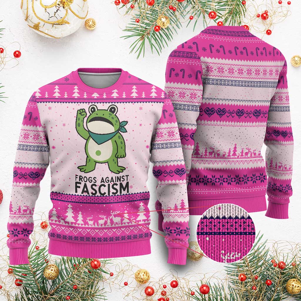 Frogs Against Fascism Ugly Christmas Sweater Portland Resist Protest Antifascist TS02 Hot Pink Print Your Wear