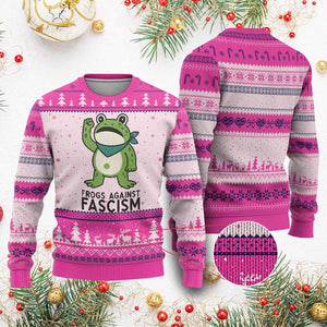 Frogs Against Fascism Ugly Christmas Sweater Portland Resist Protest Antifascist TS02 Hot Pink Print Your Wear