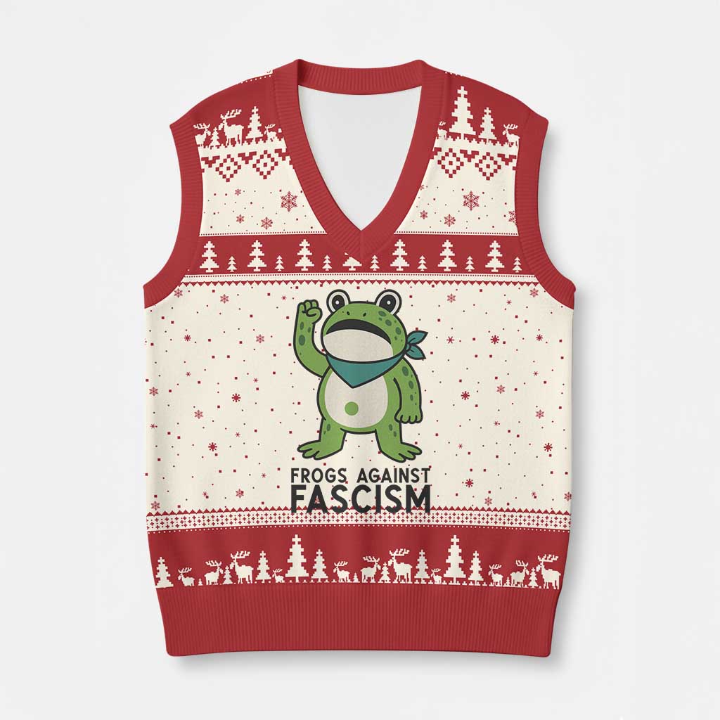 Frogs Against Fascism V-Neck Knit Sweater Vest Portland Resist Protest Antifascist TS02 Beige Red Print Your Wear