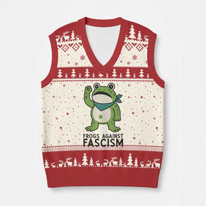 Frogs Against Fascism V-Neck Knit Sweater Vest Portland Resist Protest Antifascist - Print Your Wear