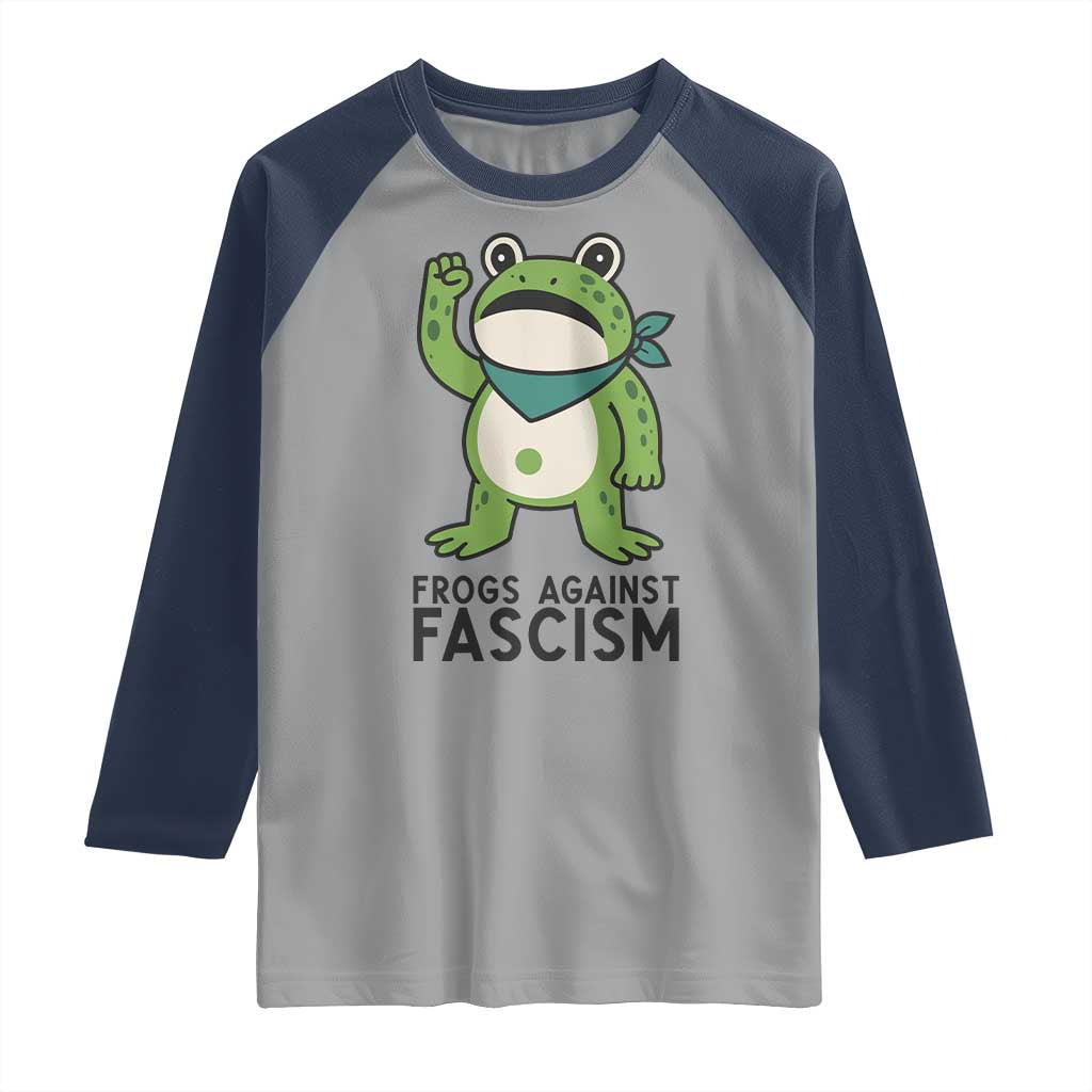 Frogs Against Fascism Raglan Shirt Portland Resist Protest Antifascist TS02 Sport Gray Navy Print Your Wear