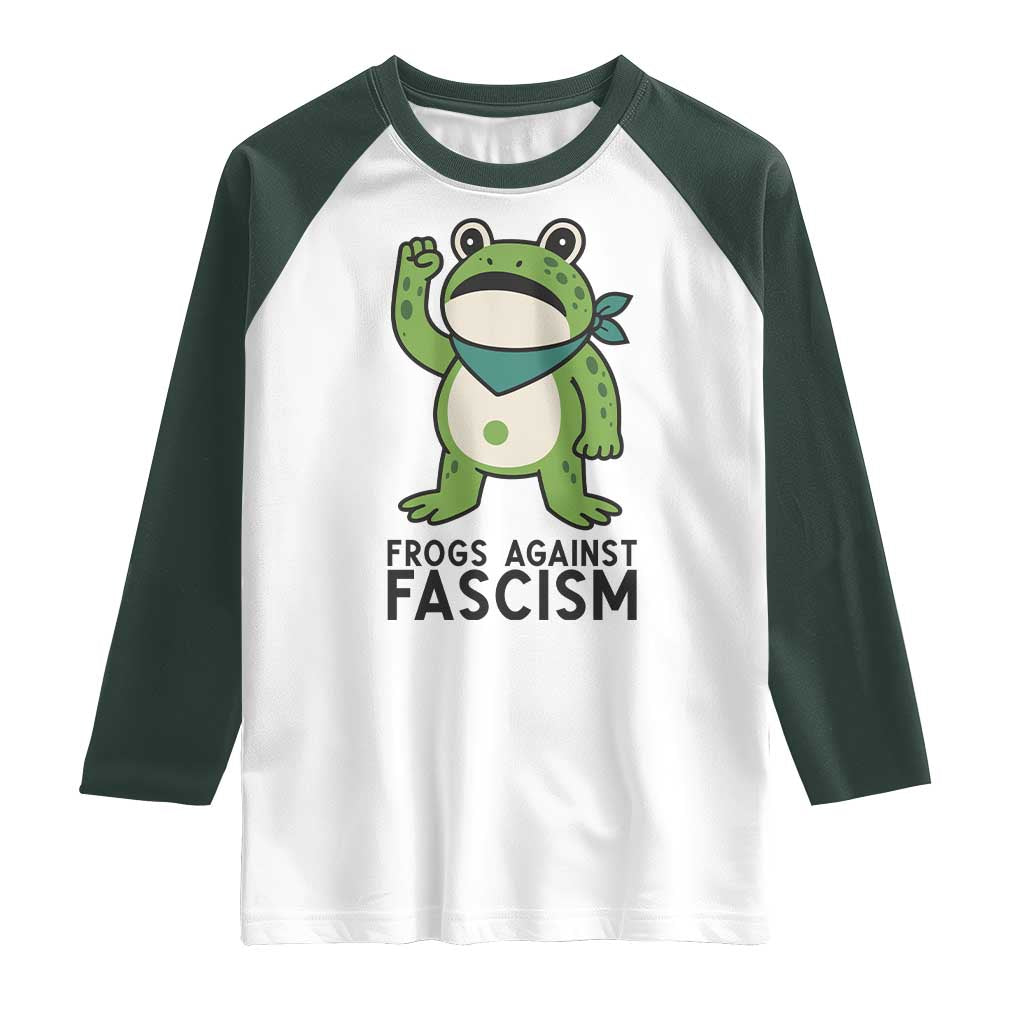 Frogs Against Fascism Raglan Shirt Portland Resist Protest Antifascist TS02 White Dark Forest Green Print Your Wear