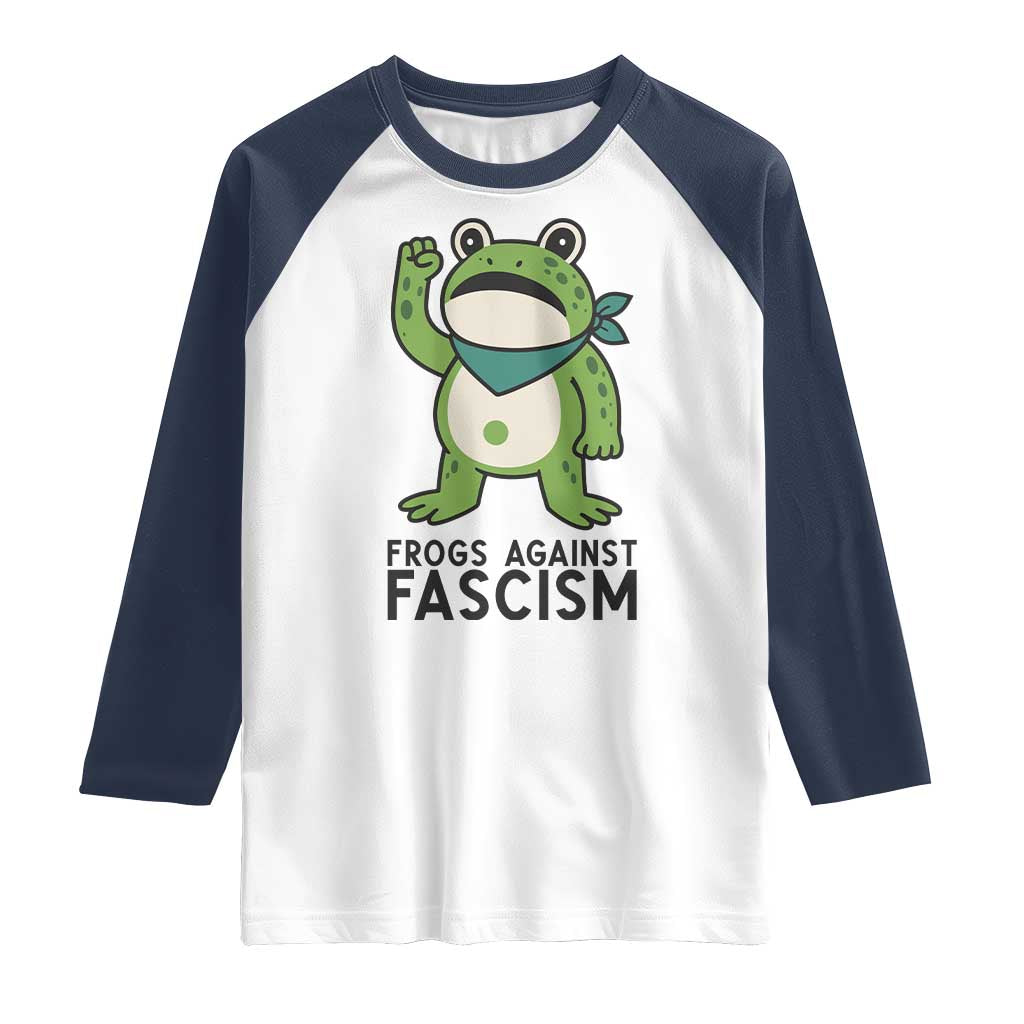 Frogs Against Fascism Raglan Shirt Portland Resist Protest Antifascist TS02 White Navy Print Your Wear