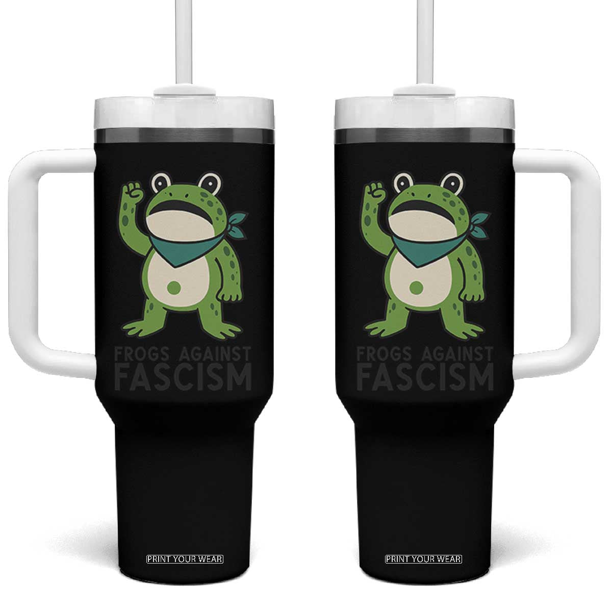 Frogs Against Fascism Tumbler With Handle Portland Resist Protest Antifascist TS02 One Size: 40 oz White Print Your Wear