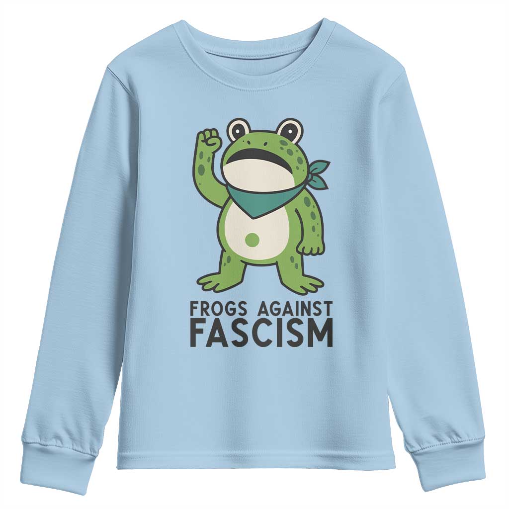 Frogs Against Fascism Youth Sweatshirt Portland Resist Protest Antifascist TS02 Light Blue Print Your Wear