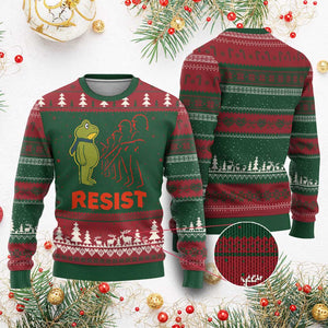 Frog Resist Ugly Christmas Sweater Free Portland Political Satire - Print Your Wear
