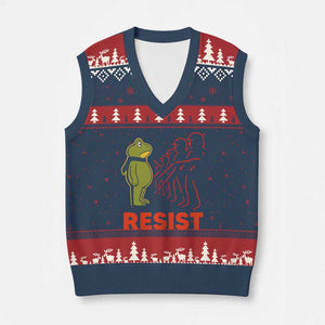 Frog Resist V-Neck Knit Sweater Vest Free Portland Political Satire TS02 Navy Red Print Your Wear