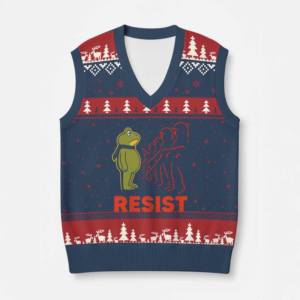 Frog Resist V-Neck Knit Sweater Vest Free Portland Political Satire TS02 Navy Red Print Your Wear