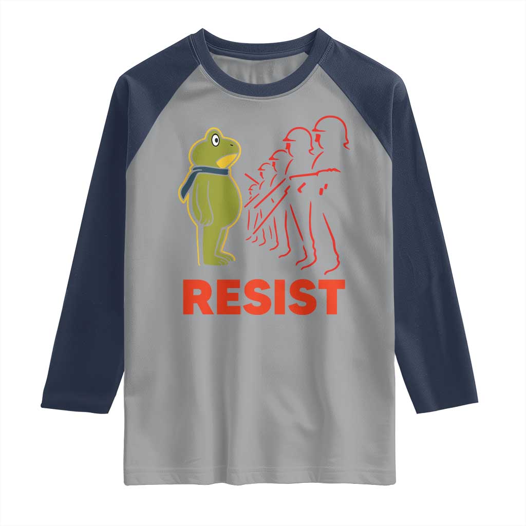 Frog Resist Raglan Shirt Free Portland Political Satire TS02 Sport Gray Navy Print Your Wear