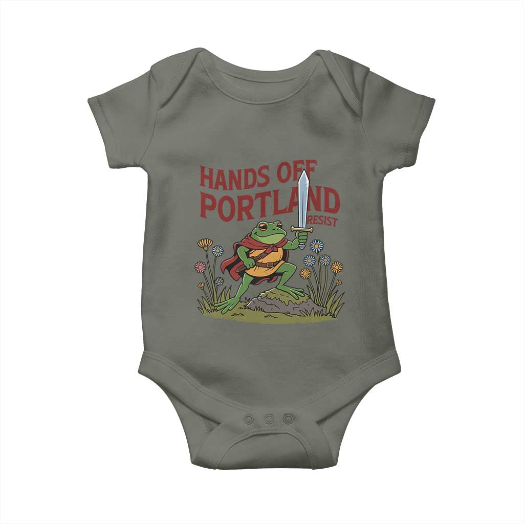 Hands Off Portland Sword Frog Baby Onesie Freedom Fighters Hero Resist TS02 Military Green Print Your Wear