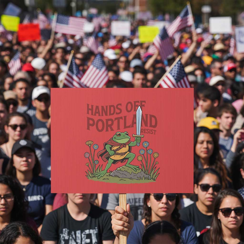 Hands Off Portland Sword Frog Protest Sign Freedom Fighters Hero Resist TS02 Horizontal 18