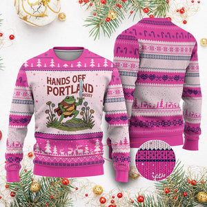 Hands Off Portland Sword Frog Ugly Christmas Sweater Freedom Fighters Hero Resist - Print Your Wear