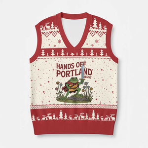 Hands Off Portland Sword Frog V-Neck Knit Sweater Vest Freedom Fighters Hero Resist - Print Your Wear