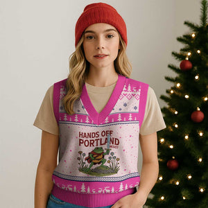 Hands Off Portland Sword Frog V-Neck Knit Sweater Vest Freedom Fighters Hero Resist - Print Your Wear