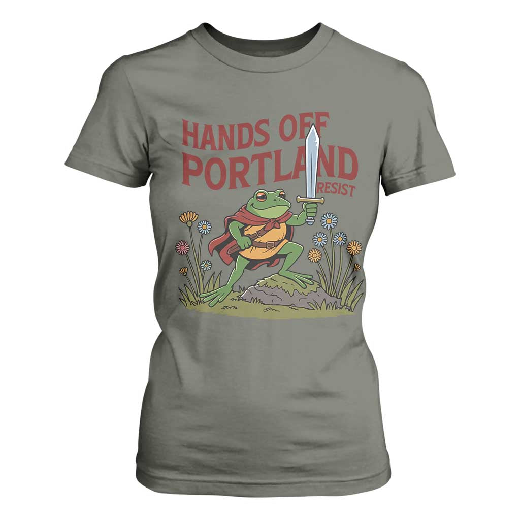 Hands Off Portland Sword Frog T Shirt For Women Freedom Fighters Hero Resist TS02 Military Green Print Your Wear