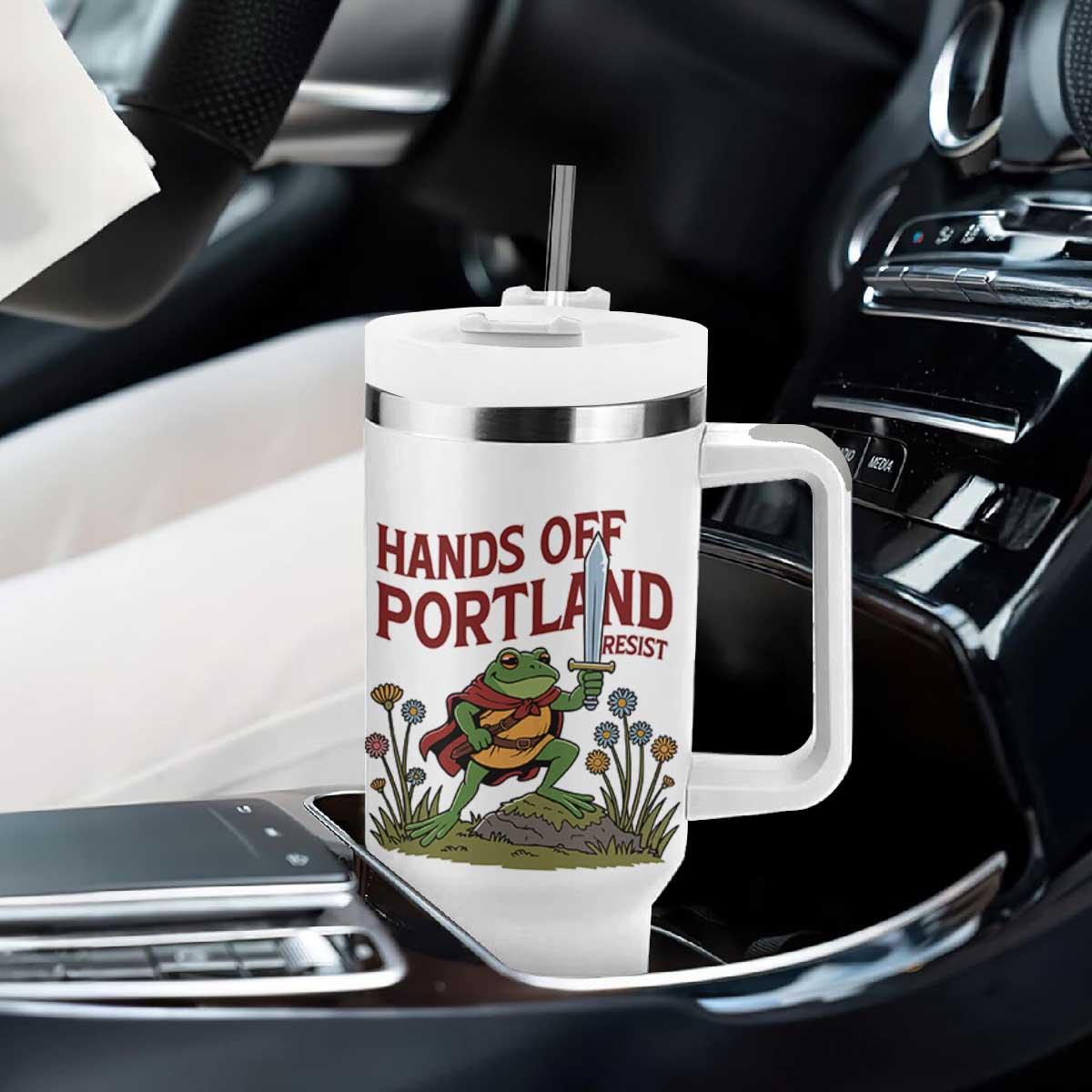 Hands Off Portland Sword Frog Tumbler With Handle Freedom Fighters Hero Resist TS02 Print Your Wear