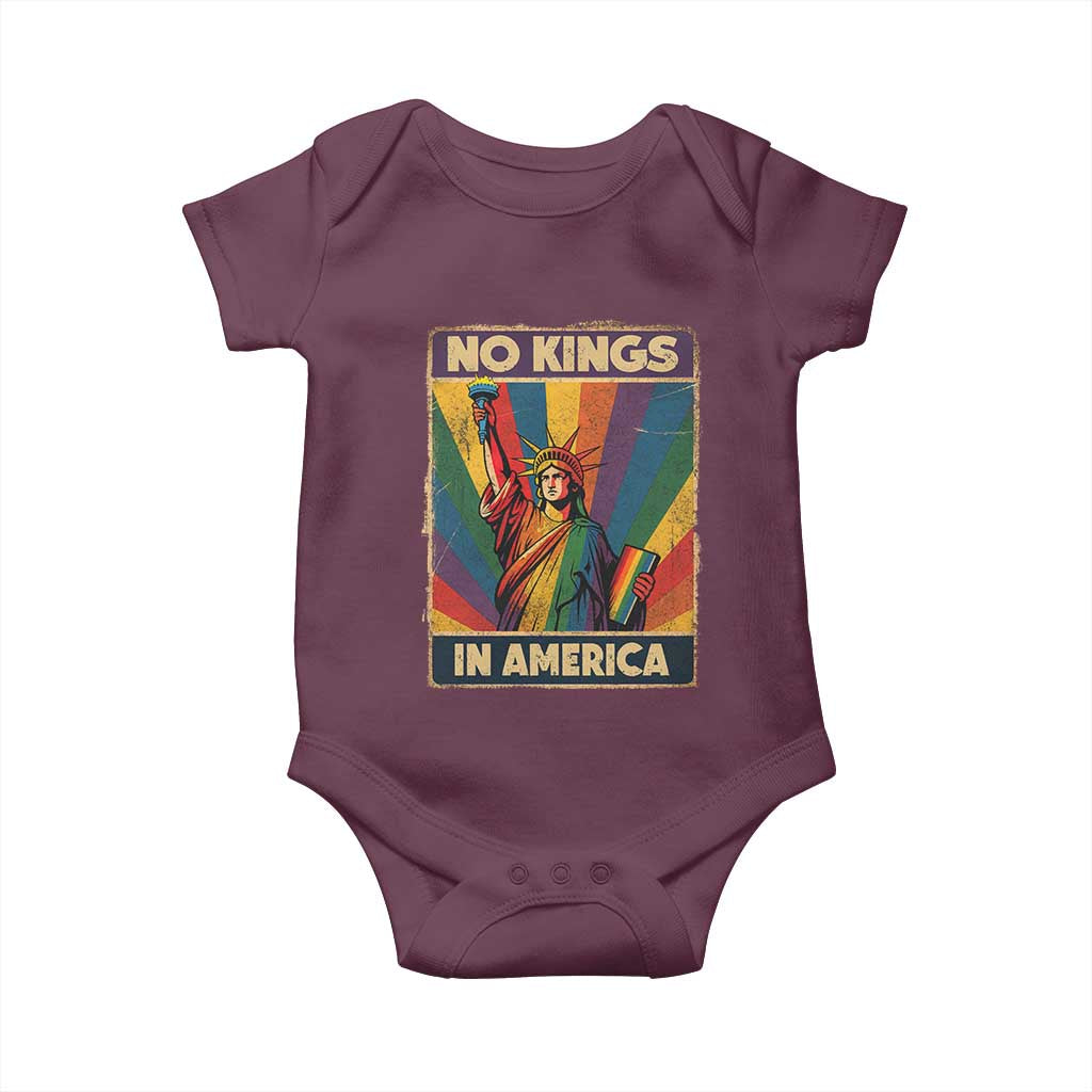 No Kings in America Pride Baby Onesie Rainbow Statue of Liberty Protest TS02 Maroon Print Your Wear