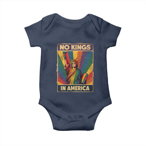 No Kings in America Pride Baby Onesie Rainbow Statue of Liberty Protest TS02 Navy Print Your Wear
