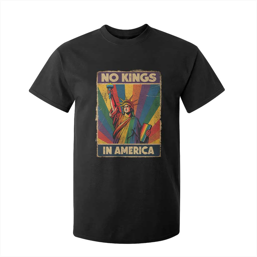 No Kings in America Pride T Shirt For Kid Rainbow Statue of Liberty Protest TS02 Black Print Your Wear