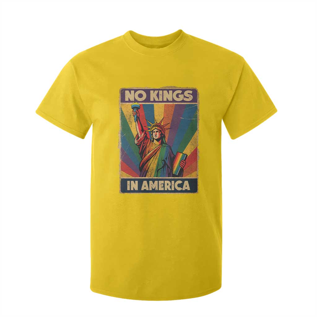 No Kings in America Pride T Shirt For Kid Rainbow Statue of Liberty Protest TS02 Daisy Print Your Wear