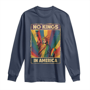 No Kings in America Pride Long Sleeve Shirt Rainbow Statue of Liberty Protest TS02 Navy Print Your Wear