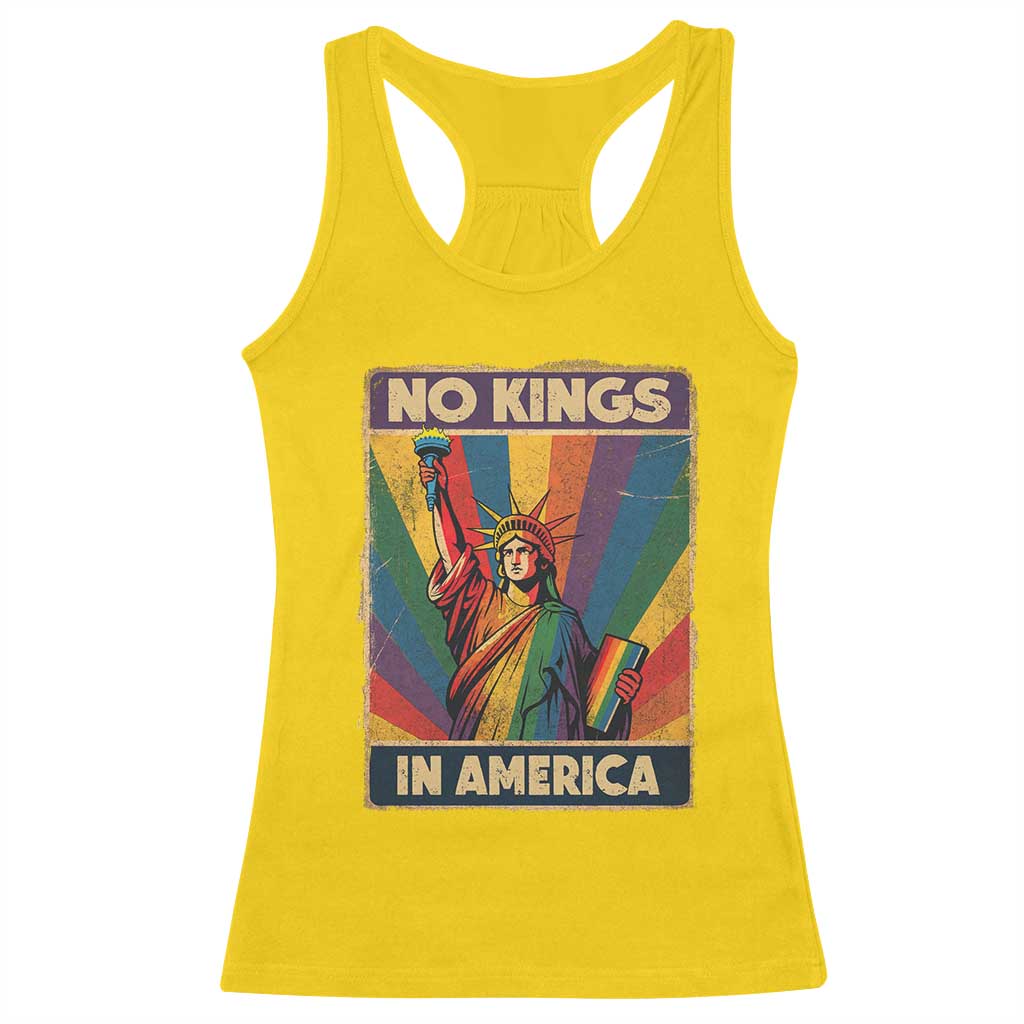 No Kings in America Pride Racerback Tank Top Rainbow Statue of Liberty Protest TS02 Daisy Print Your Wear