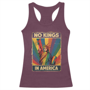 No Kings in America Pride Racerback Tank Top Rainbow Statue of Liberty Protest TS02 Maroon Print Your Wear