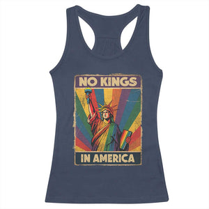 No Kings in America Pride Racerback Tank Top Rainbow Statue of Liberty Protest TS02 Navy Print Your Wear