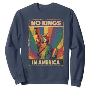 No Kings in America Pride Sweatshirt Rainbow Statue of Liberty Protest TS02 Navy Print Your Wear