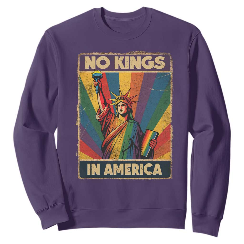 No Kings in America Pride Sweatshirt Rainbow Statue of Liberty Protest TS02 Purple Print Your Wear
