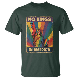 No Kings in America Pride T Shirt Rainbow Statue of Liberty Protest TS02 Dark Forest Green Print Your Wear