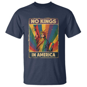No Kings in America Pride T Shirt - Rainbow Statue of Liberty LGBTQ Protest Solidarity Tee TS02 Navy Print Your Wear