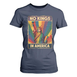 No Kings in America Pride T Shirt For Women Rainbow Statue of Liberty Protest TS02 Navy Print Your Wear