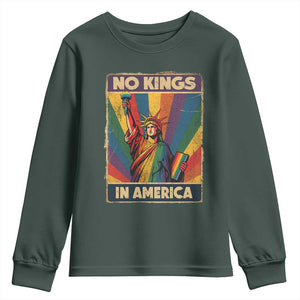 No Kings in America Pride Youth Sweatshirt Rainbow Statue of Liberty Protest TS02 Dark Forest Green Print Your Wear