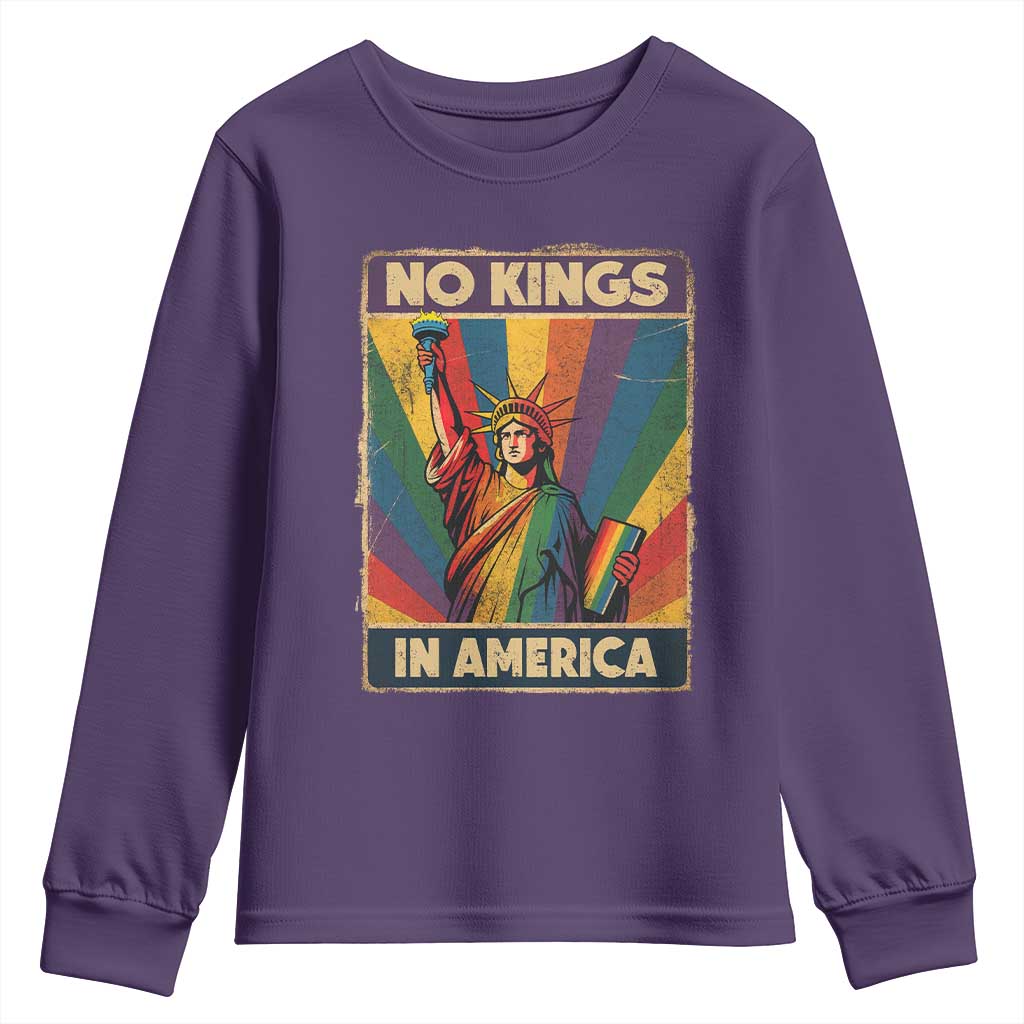 No Kings in America Pride Youth Sweatshirt Rainbow Statue of Liberty Protest TS02 Purple Print Your Wear