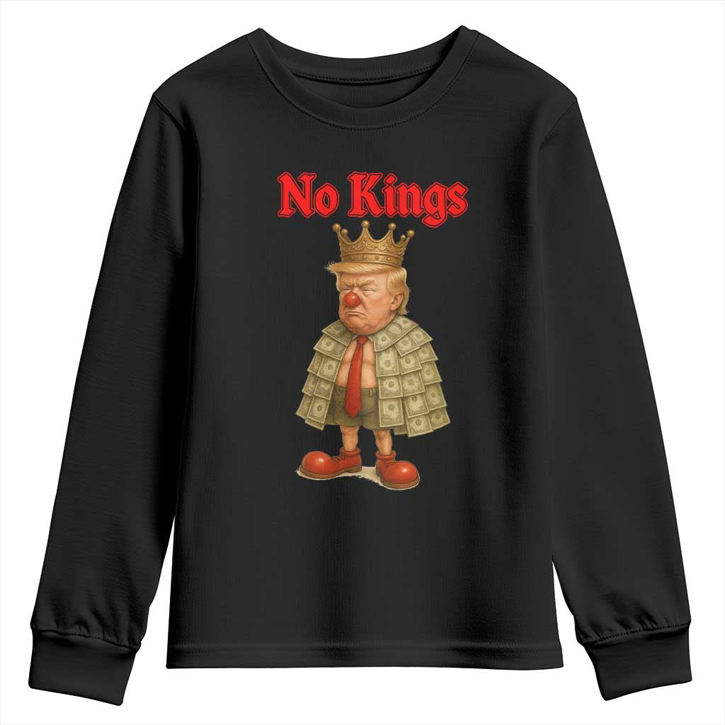 No Kings Trump Youth Sweatshirt Satirical Clown Ruler Political Satire TS02 Black Print Your Wear